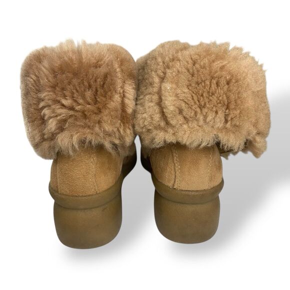 Clarks Real Fur Lined Wedge Ankle Boots Women Size 7M Leather Upper Cabincore - Picture 7 of 10